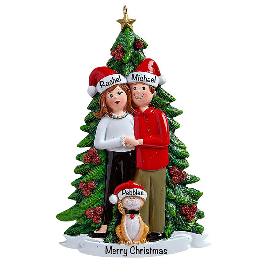 Cute Couple with Cat Christmas Ornament