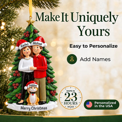 Make it yours: add names to the personalized couple with cat christmas ornament
