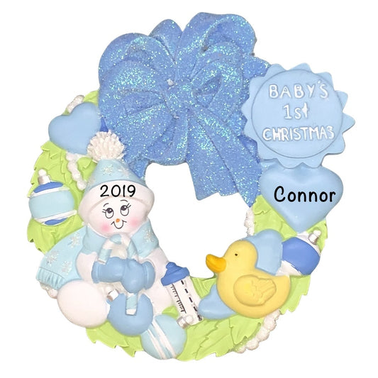 42B Baby's 1st Christmas Blue Wreath Personalized Christmas Ornament