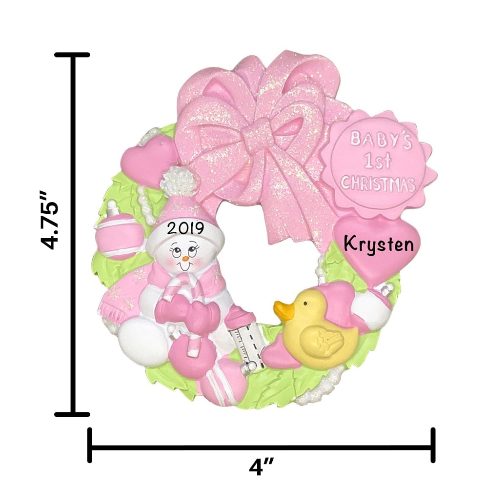 42G Pink Baby Wreath Personalized Christmas Ornament