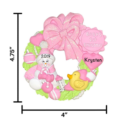 42G Pink Baby Wreath Personalized Christmas Ornament