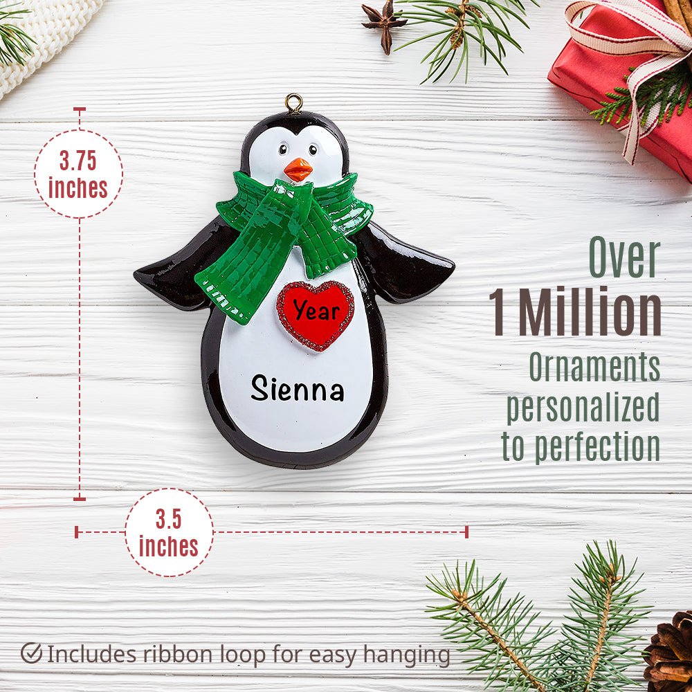 Penguin Red Heart Christmas Ornament