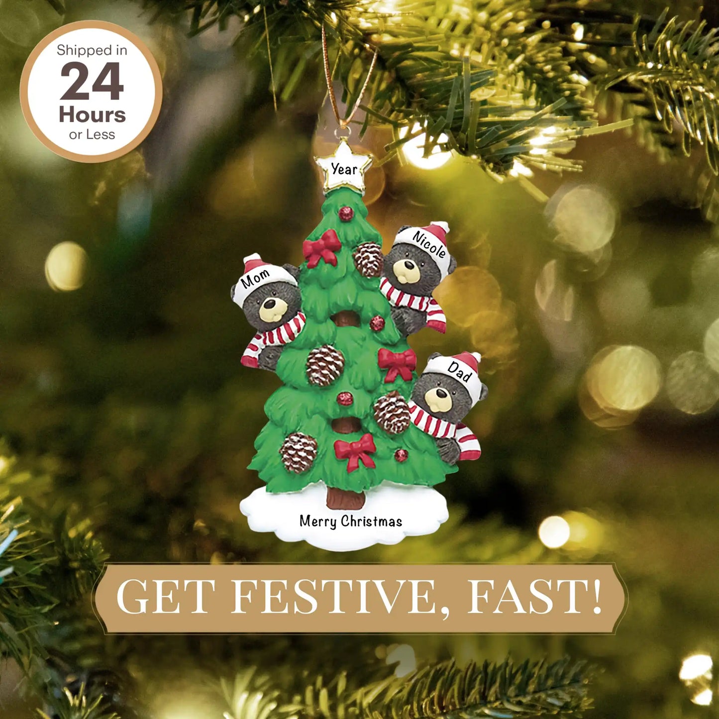 Adorno navideño de la familia de 3 osos negros