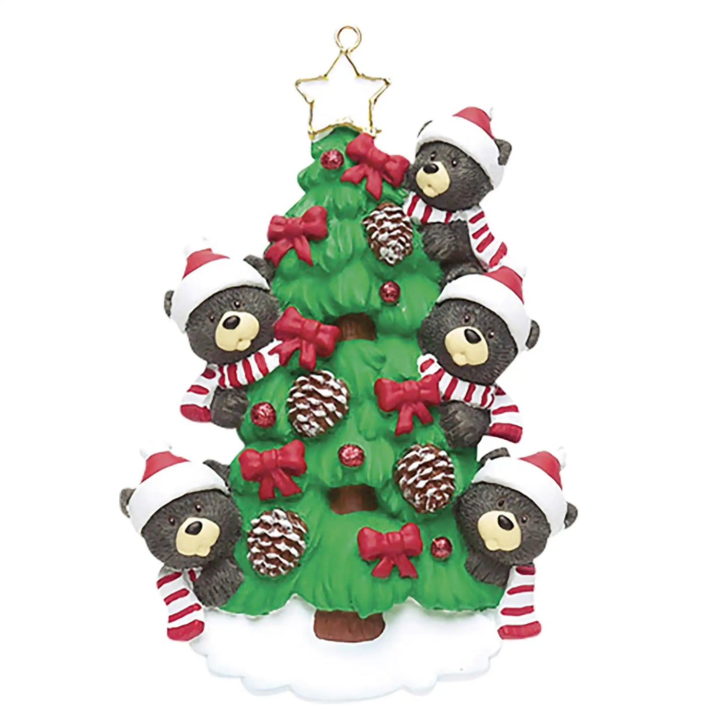 Black Bear Tree Family of 5 Christmas Ornament