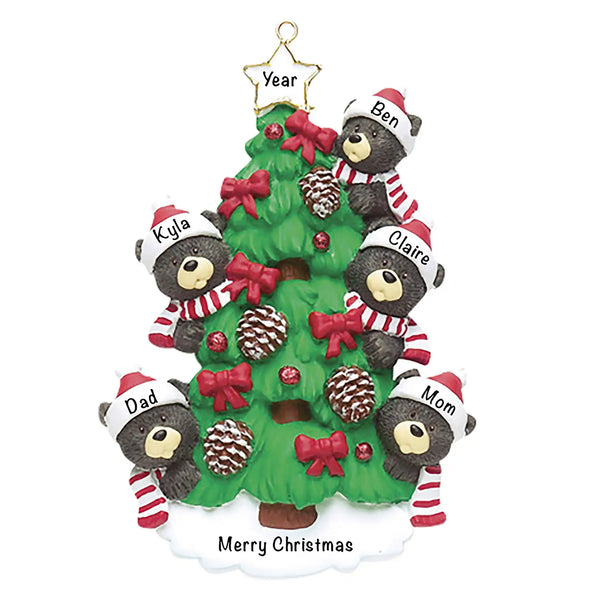 Adorno navideño de la familia de 5 osos negros