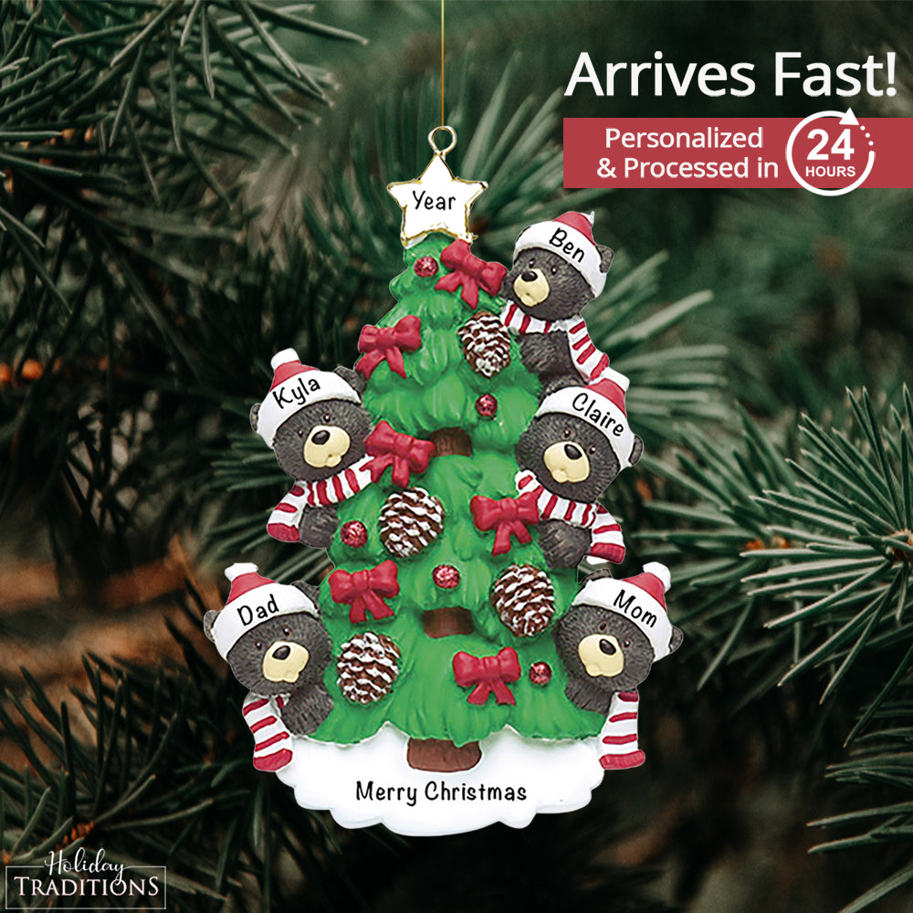 Black Bear Tree Family of 5 Christmas Ornament