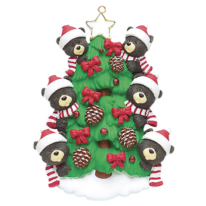 Black Bear Tree Family of 6 Christmas Ornament