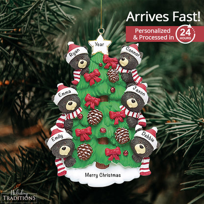 Black Bear Tree Family of 6 Christmas Ornament