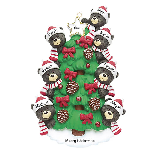 Black Bear Tree Family of 7 Christmas Ornament