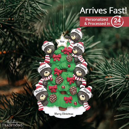 Black Bear Tree Family of 7 Christmas Ornament