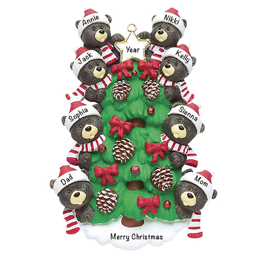 Black Bear Tree Family of 8 Christmas Ornament