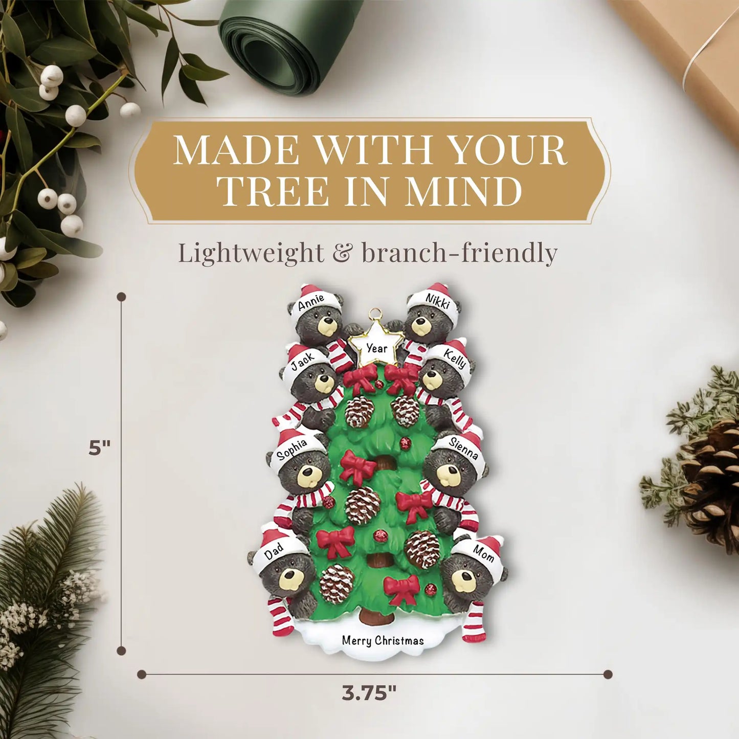 Black Bear Tree Family of 8 Christmas Ornament