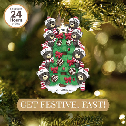 Black Bear Tree Family of 8 Christmas Ornament
