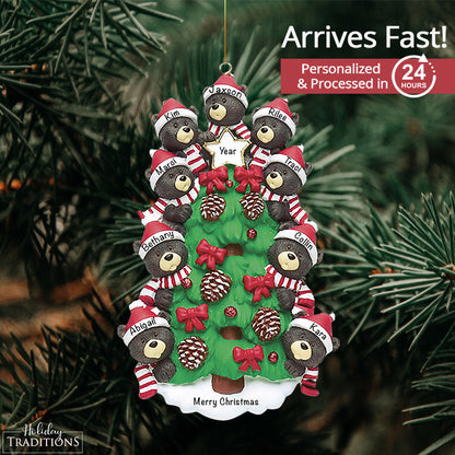 Black Bear Tree Family of 9 Christmas Ornament