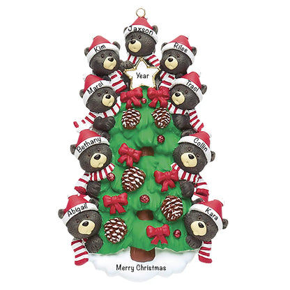 Black Bear Tree Family of 9 Christmas Ornament