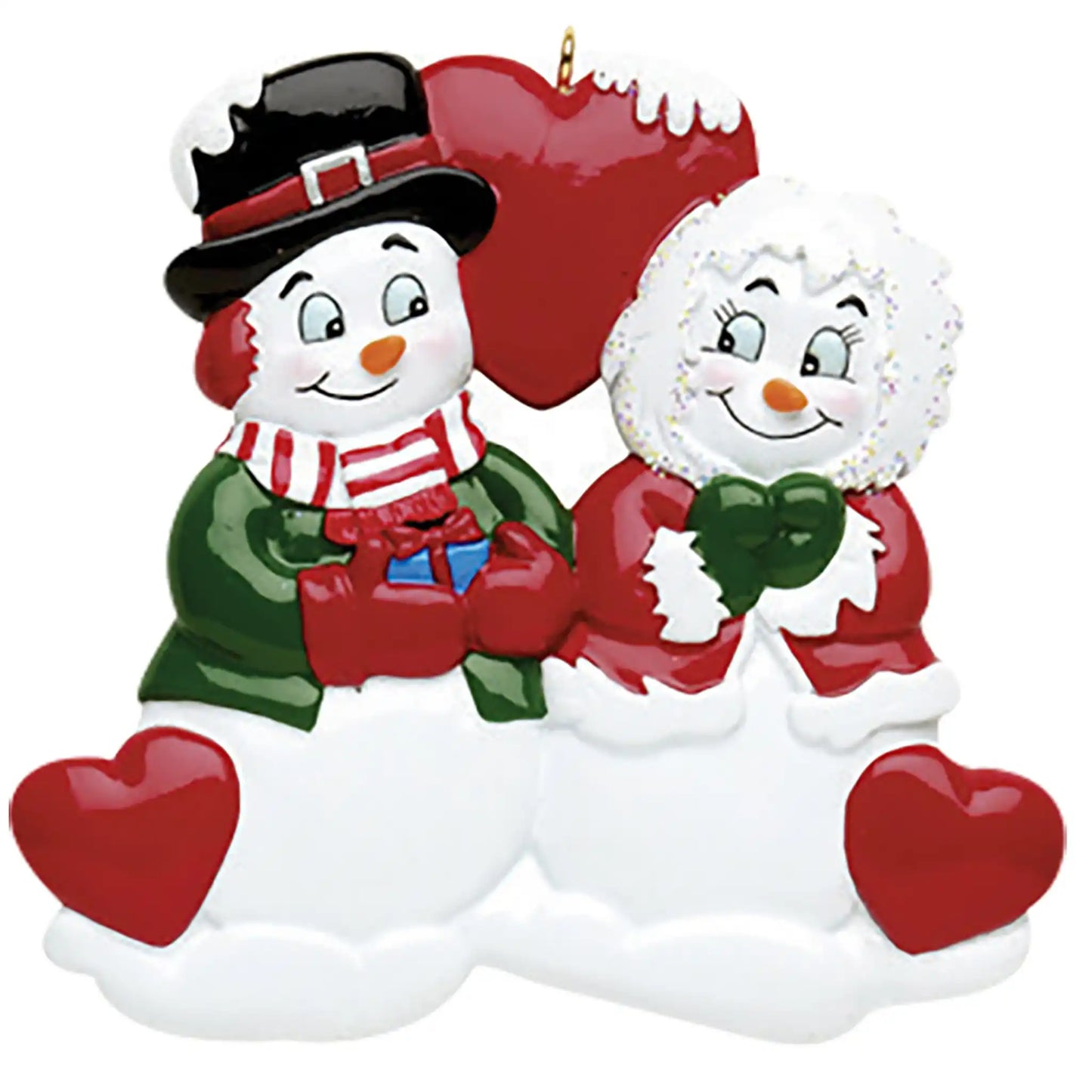 Old Snow Couple Hearts Christmas Ornament