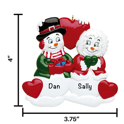 510-2 Snow Couple with Heart Personalized Christmas Ornament