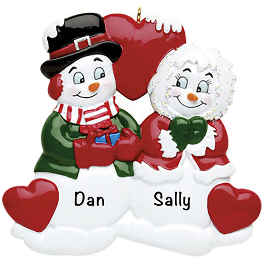 Old Snow Couple Hearts Christmas Ornament