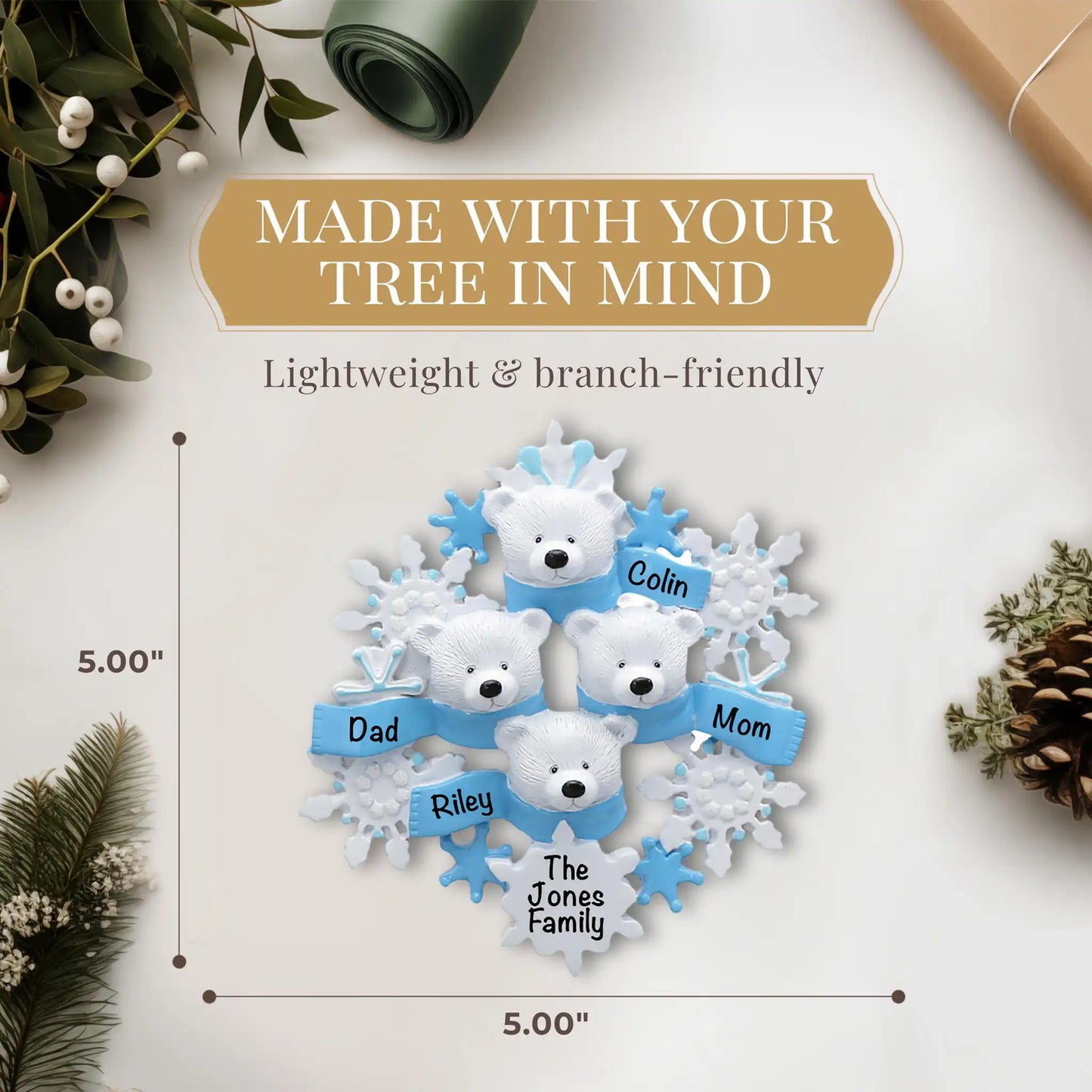 Polar Bear Family Of 4 Christmas Ornament
