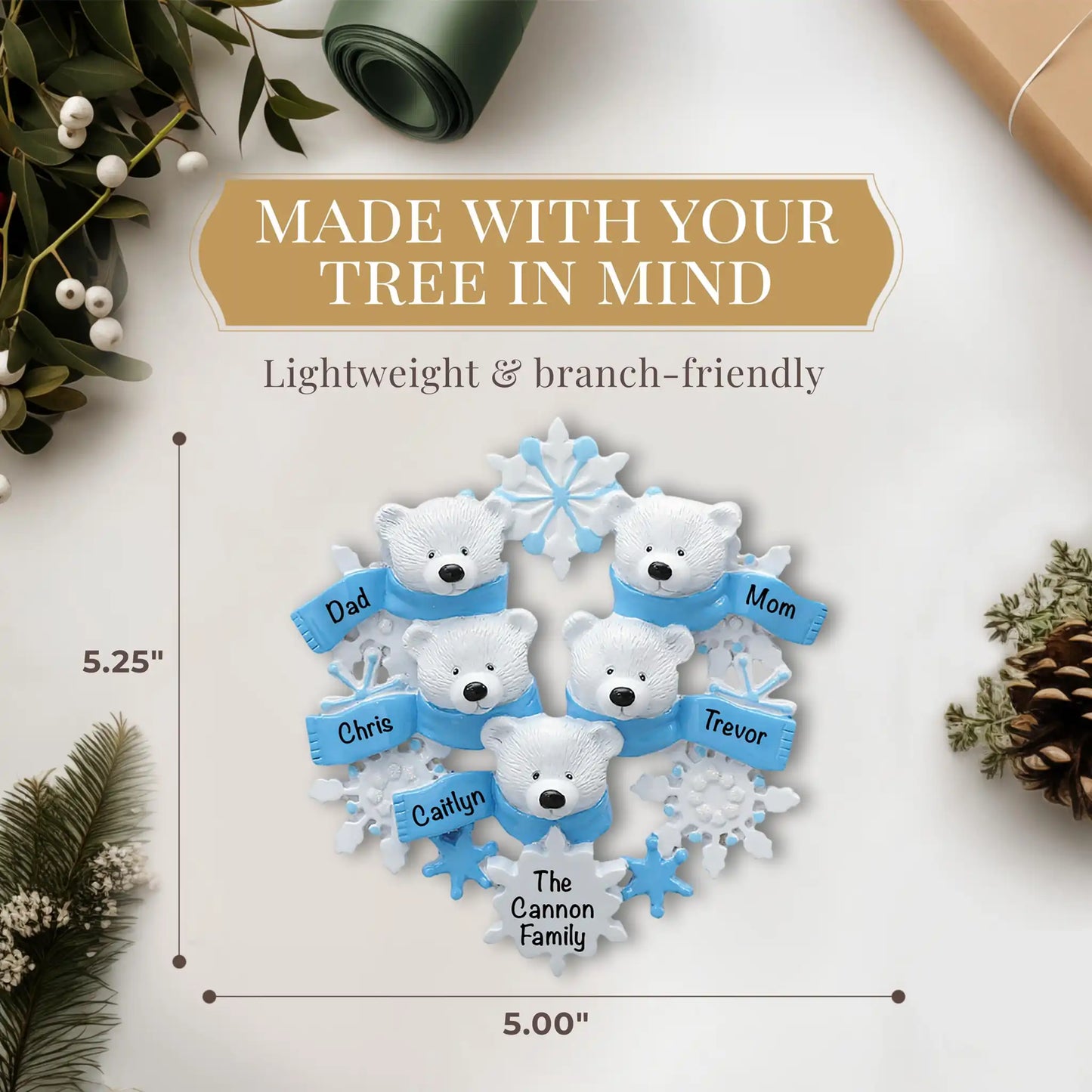 Polar Bear Family Of 5 Christmas Ornament