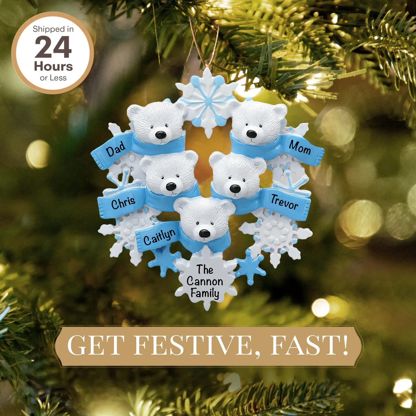 Polar Bear Family Of 5 Christmas Ornament