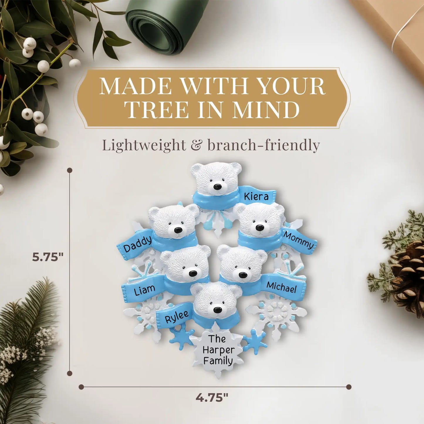 Adorno navideño de familia de 6 osos polares