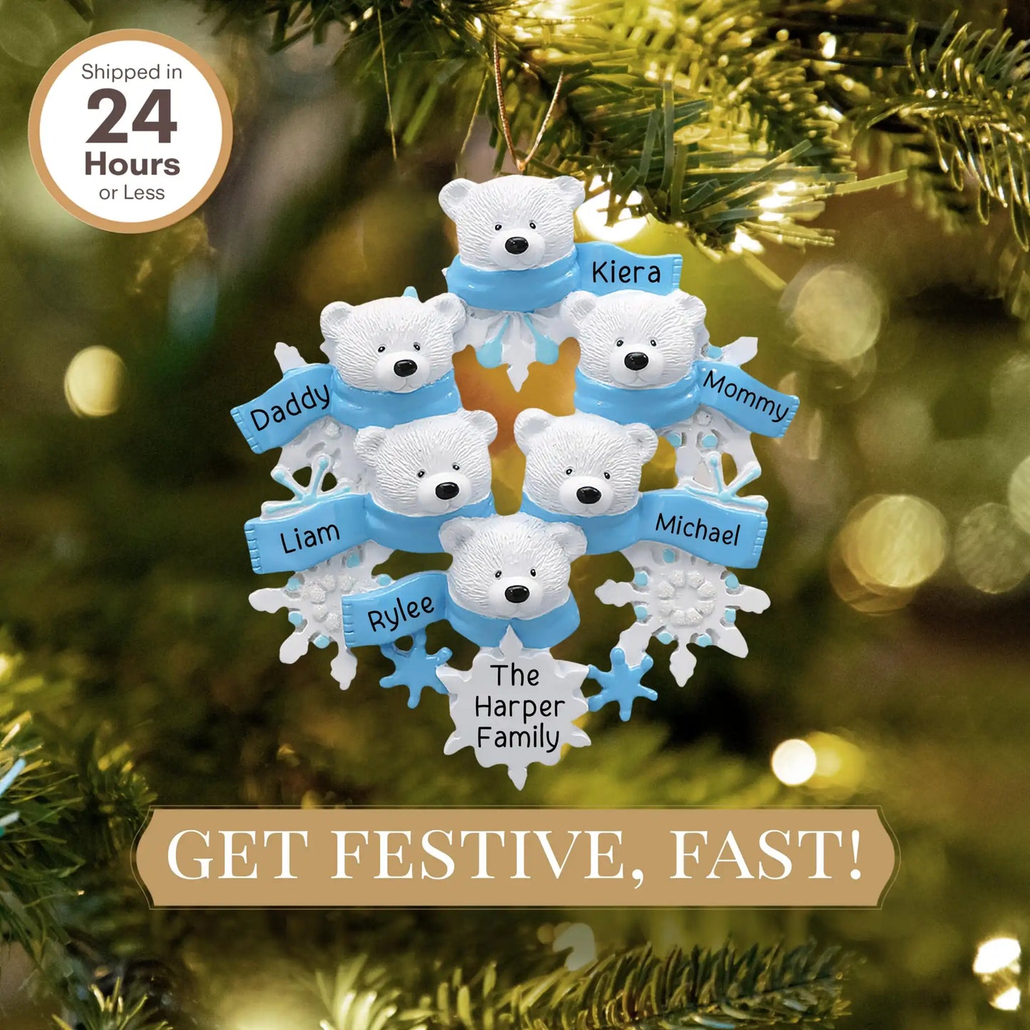Adorno navideño de familia de 6 osos polares