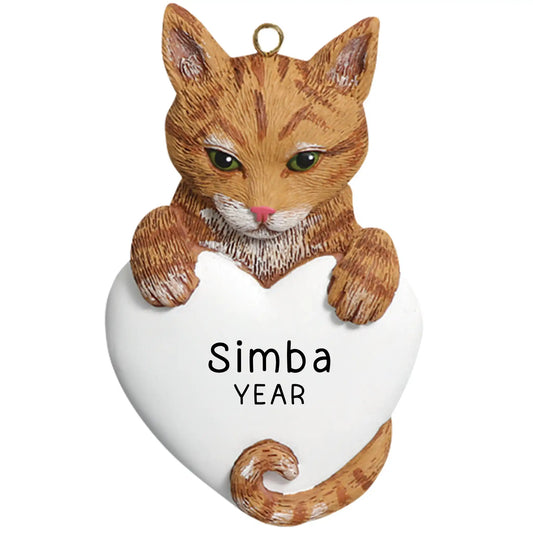 Orange tabby cat keepsake ornament personalized with pet name and year, gift wrapped and ready to ship
