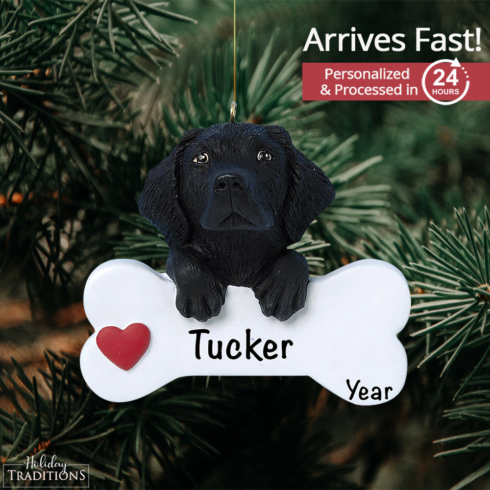 Black Labrador Dog Bone Christmas Ornament