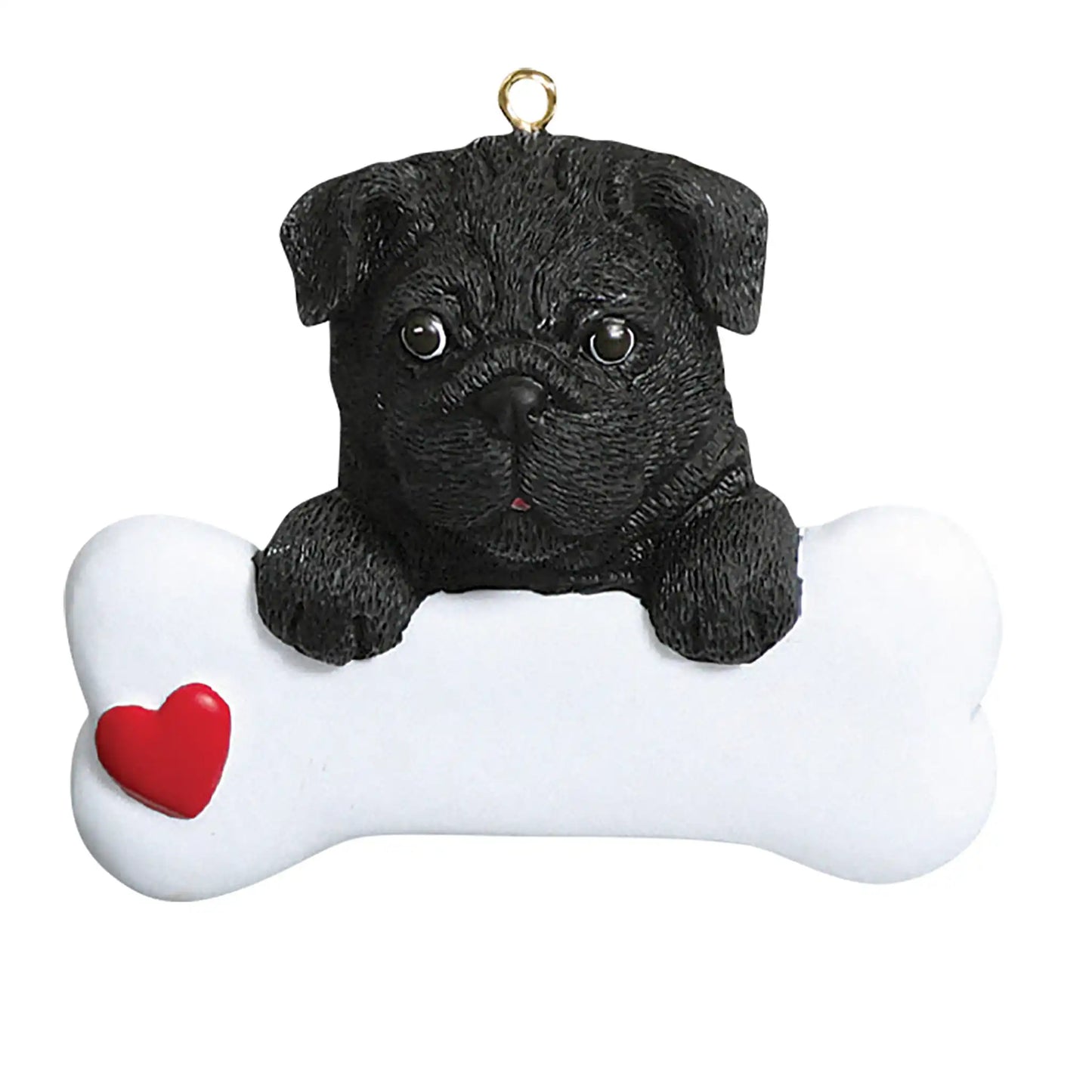 Black Pug Dog Bone Christmas Ornament