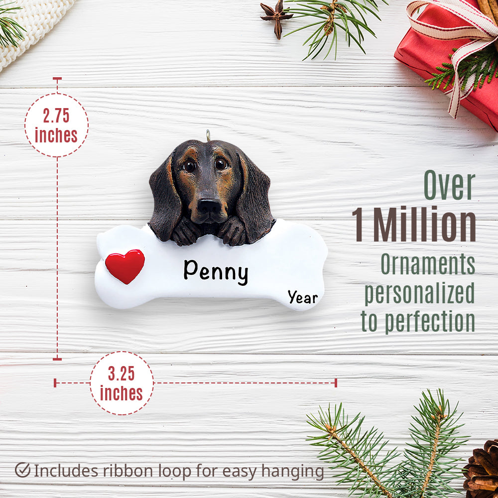 Dachshund Black & Tan Dog Bone Christmas Ornament