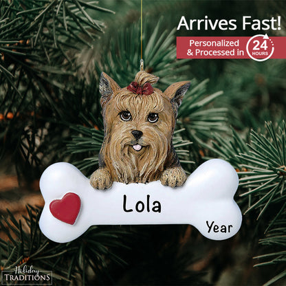 Yorkie Dog Bone Christmas Ornament