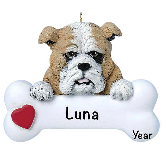 Bulldog Dog Bone Christmas Ornament