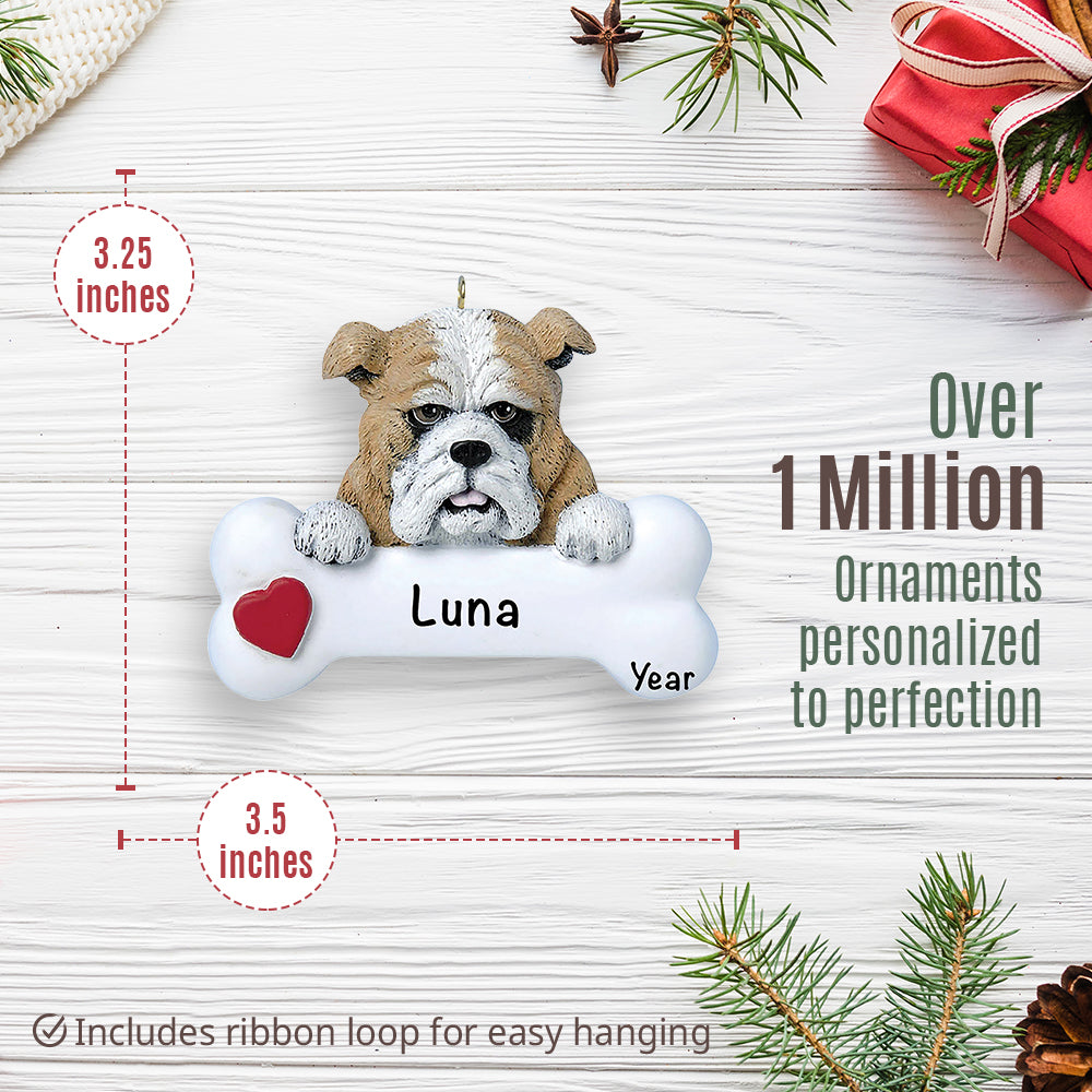 Bulldog Dog Bone Christmas Ornament