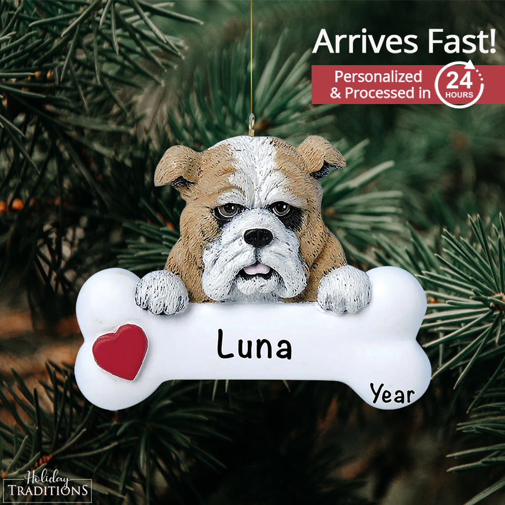 Bulldog Dog Bone Christmas Ornament