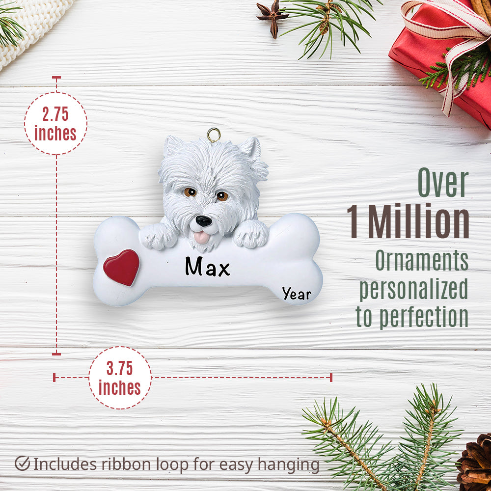 Westie Dog Bone Christmas Ornament