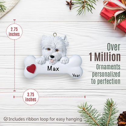 Westie Dog Bone Christmas Ornament