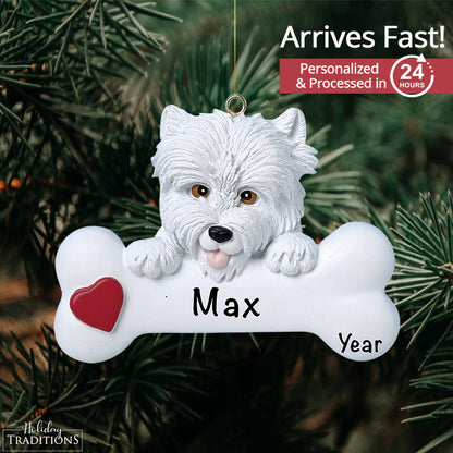 Westie Dog Bone Christmas Ornament