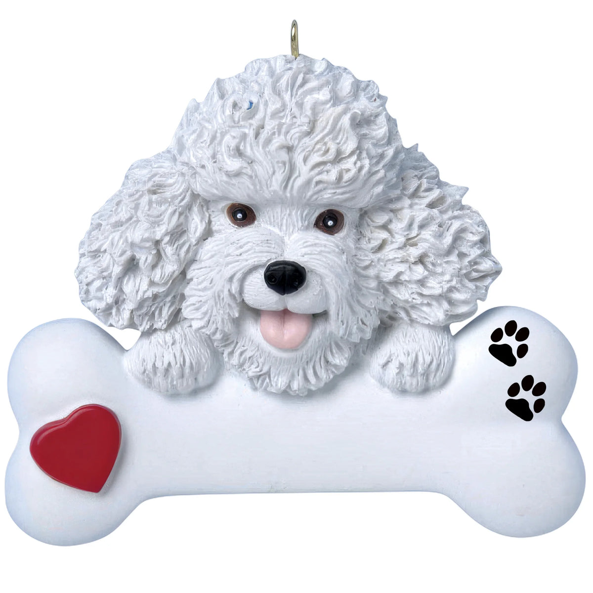 Personalized Bichon Frise dog bone Christmas ornament shown blank, ready for your dog's name and year
