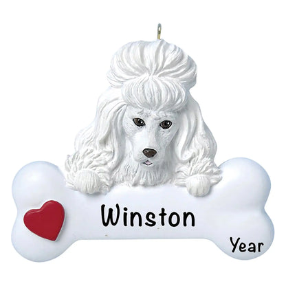 White Poodle Dog Bone Christmas Ornament