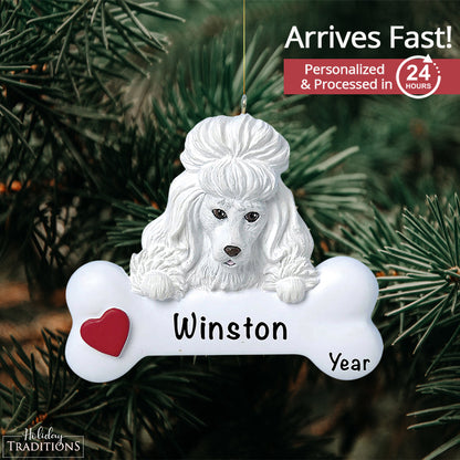 White Poodle Dog Bone Christmas Ornament