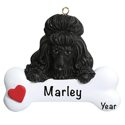 Black Poodle Dog Bone Christmas Ornament