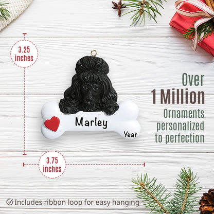 Black Poodle Dog Bone Christmas Ornament