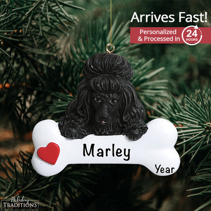 Black Poodle Dog Bone Christmas Ornament