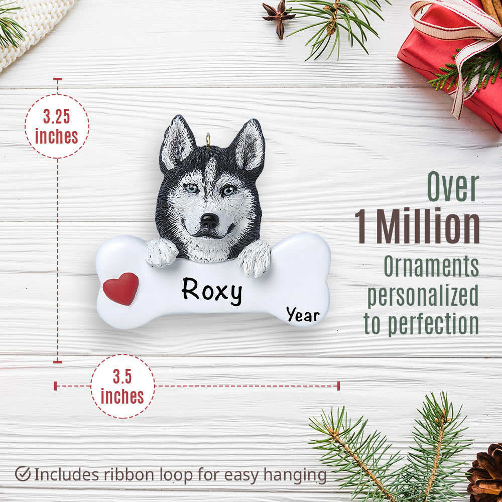 Siberian Husky Dog Bone Christmas Ornament