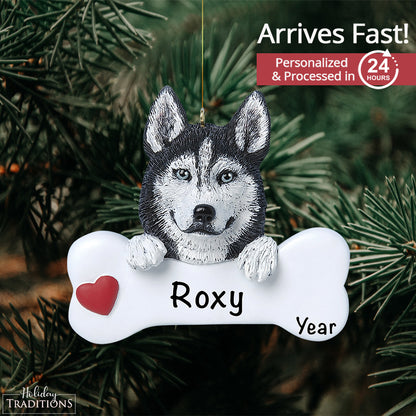 Siberian Husky Dog Bone Christmas Ornament