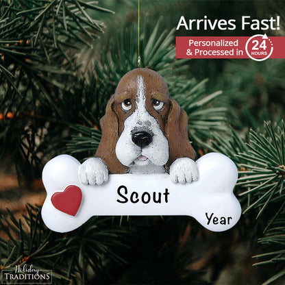 Basset Hound Dog Bone Christmas Ornament