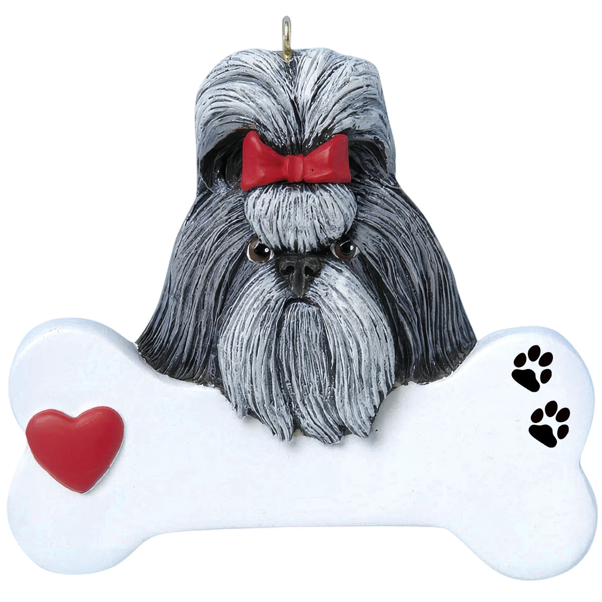 Personalized Shih Tzu dog bone Christmas ornament shown blank, ready for your dog's name and year