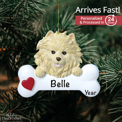 Pomeranian Dog Bone Christmas Ornament