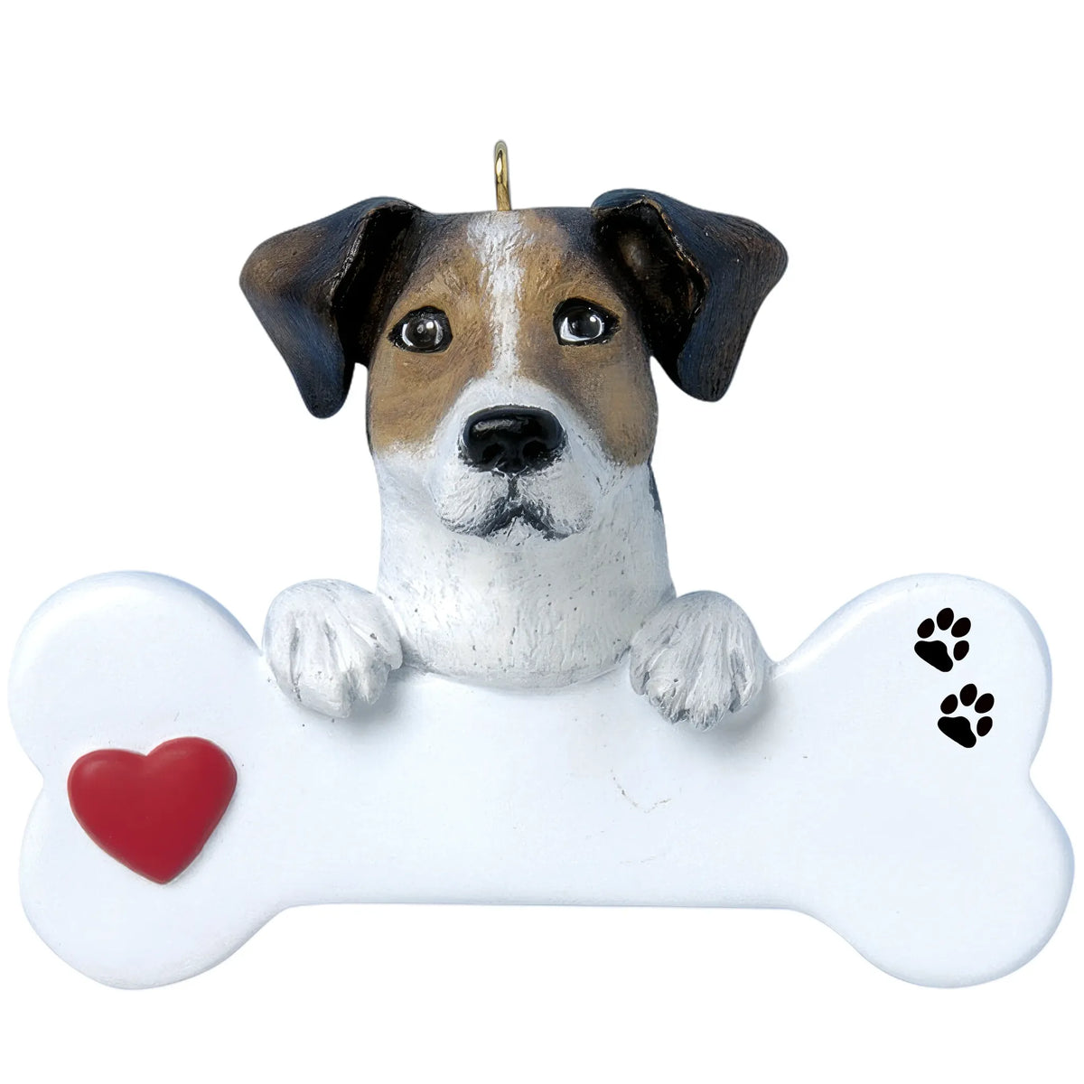 Personalized Jack Russell dog bone Christmas ornament shown blank, ready for your dog's name and year
